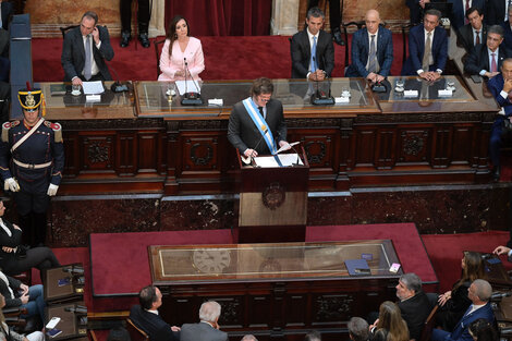 Javier Milei durante la apertura de sesiones en el Congreso (Fuente: Télam)