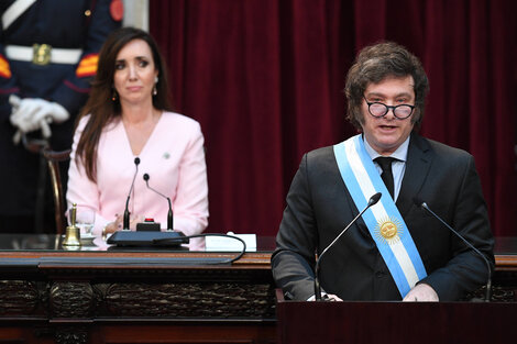 El presidente Javier Milei y la vicepresidenta Victoria Villarruel en el apertura de las sesiones ordinarias del Congreso.