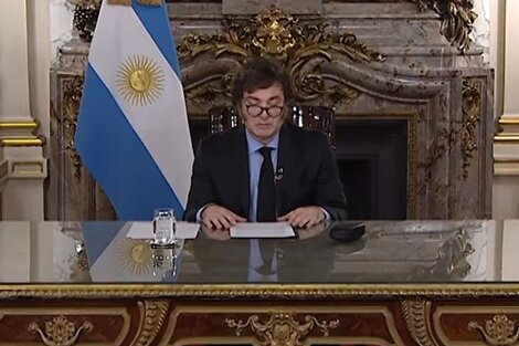 Javier Milei durante la cadena nacional.