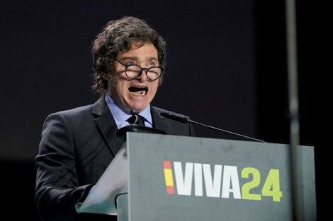 Milei se presentó este domingo en el acto de Vox en Madrid.