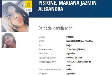 Interpol activó la alerta amarilla por la búsqueda de Mariana Pistone