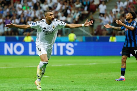 Mbappé celebra su primer gol con la camiseta del Real Madrid