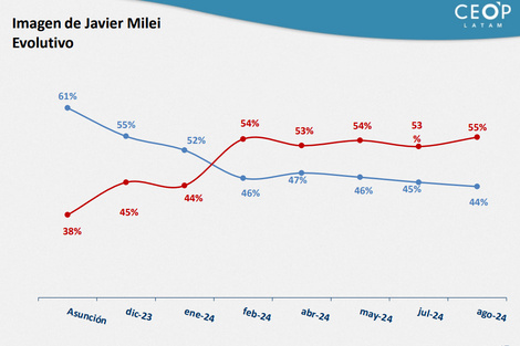 A nueve meses de gobierno, la imagen de Milei baja en un tobogán