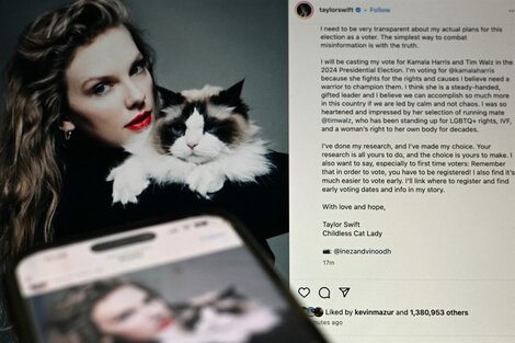 "Childless cat lady": Taylor Swift anunció su apoyo a Kamala Harris