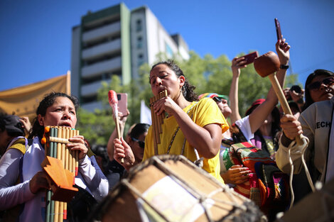 Las bandas de sikuris fueron parte del encuentro. 