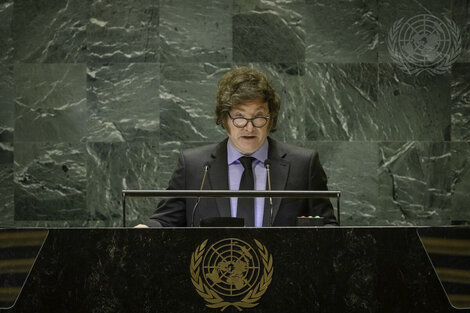 El presidente Javier Milei durante su participación en la ONU.