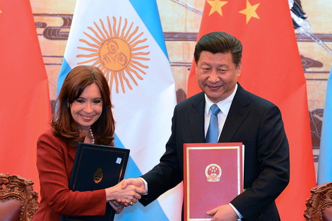 Cristina Fernández de Kirchner con el líder chino Xi Jinping. 