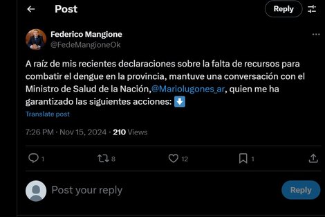 Mangione se enojó y Nación comprometió acciones contra el dengue