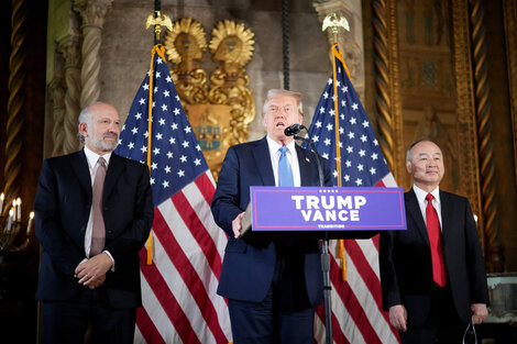 Donald Trump se presentó junto a los megaempresarios Howard Lutnick y Masayoshi Son