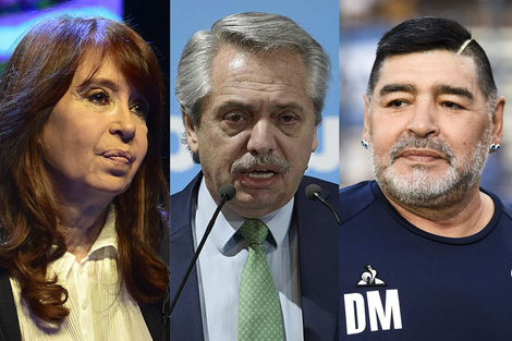 Cristina Kirchner, Alberto Fernández y Diego Maradona.