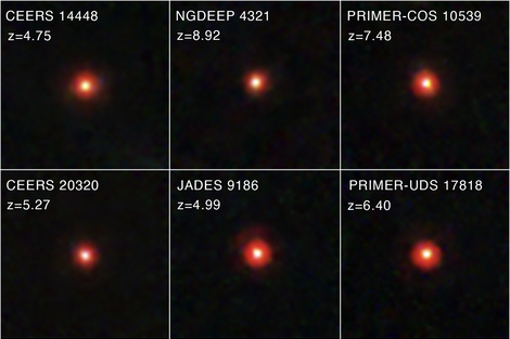 Estos puntos rojos parecen haber sido un fenómeno común pero efímero en el universo primitivo. Foto: NASA.