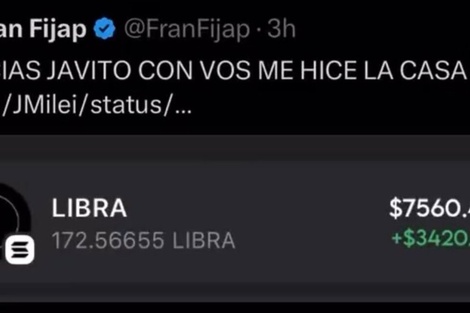 Fran Fijap, uno de los que puso dinero en $LIBRA. Perdió todo y borró el tuit. 