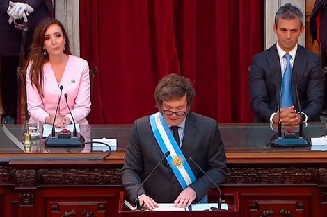 Milei, durante el discurso del 1º de marzo de 2024. 