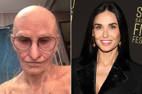 Demi Moore irreconocible, caracterizada como Elizabeth Sparkle en uno de sus momentos más críticos