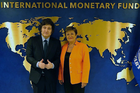 Javier Milei junto a la titular del FMI, Kristalina Georgieva.