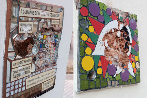 Dos mosaicos instalados en el Normal 1 sufrieron la furia de los negacionistas.  (Fuente: Gentileza)