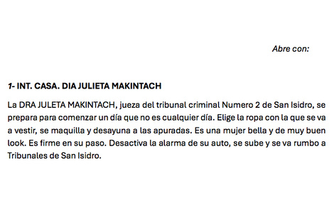 Comienzo del guión de la miniserie Justicia Divina
