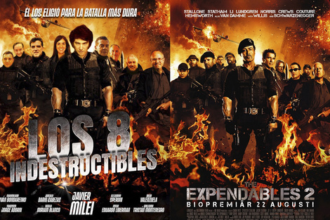 Un póster de Milei reversiona la película de Stallone "Los mercenarios"