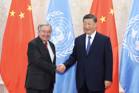 Antonio Guterres y Xi Jingpin en la cumbre de Tianjin. (Fuente: NA)
