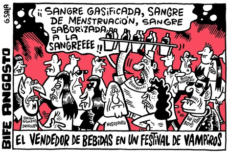 El vendedor de bebidas en un festival de vampiros