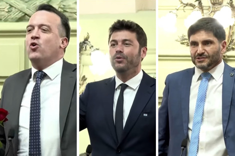 Juraron Blanco (PS), Monteverde (Ciudad Futura) y el gobernador Pullaro. (Fuente: Capturas de video)