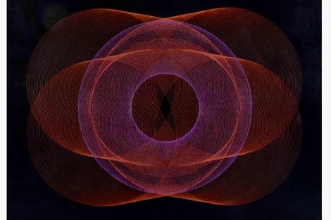 “Forma generada en 3 ejes”, óleo de E. Mac Entyre, ca. 1962; 170 x 220 cm. Abajo:“Pintura generativa”, óleo de Miguel Angel Vidal, realizado en 1960.