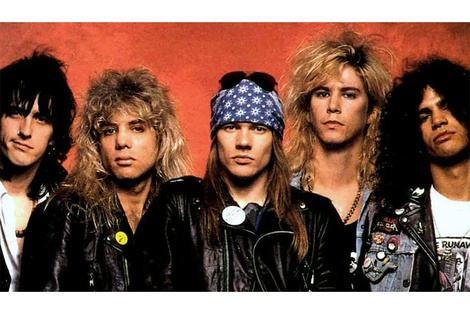 El primer GNR: Gilby Clarke, Steven Adler (en Argentina ya había sido reemplazado por Matt Sorum), Axl Rose, Duff McKagan y Slash (Fuente: Archivo)