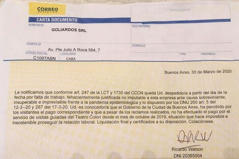 Trabajadores del Teatro Colón ratifican la denuncia por despidos injustificados