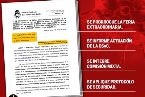 Coronavirus: empleados de la justicia piden que se prorrogue la feria extraordinaria por la pandemia