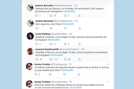 Cientos de cuentas falsas se sumaron en dudoso castellano a la consigna #YoVotoMM.