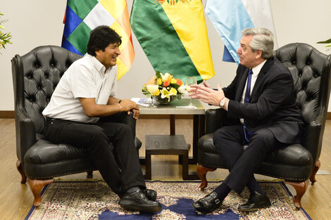 Evo Morales y Alberto Fernández en la charla que mantuvieron ayer.