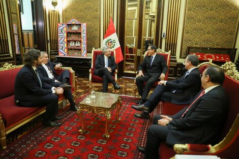 Alberto Fernández y Martín Vizcarra, en el encuentro junto a sus colaboradores.