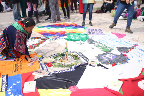 Lolita Chávez, activista indígena guatemalteca, en la Mesa de Feministas del Abya Yala en Trelew, el año pasado. 