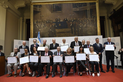 Los periodistas deportivos homenajeados en su día.
