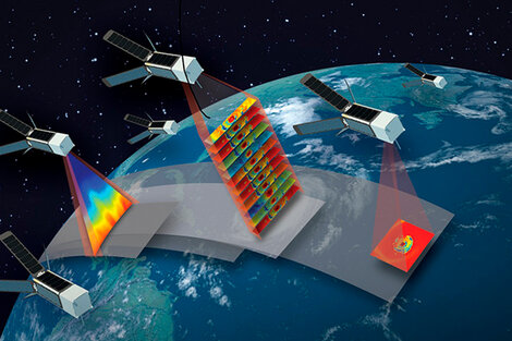 Representación artística de la misión TROPICS.   (Fuente: MIT. Lincoln Laboratory.)