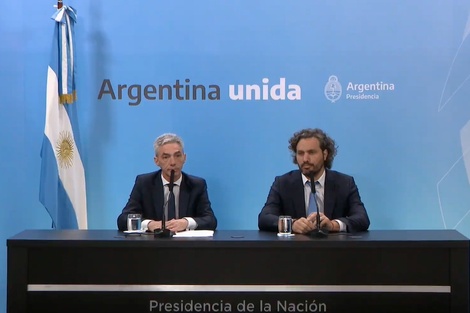 El ministro de Transporte, Mario Meoni, junto al jefe de Gabinete, Santiago Cafiero. (Fuente: Télam)