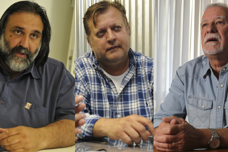 Roberto Baradel (Suteba), Pablo Biró (Pilotos) y Omar Plaini (Canillitas).