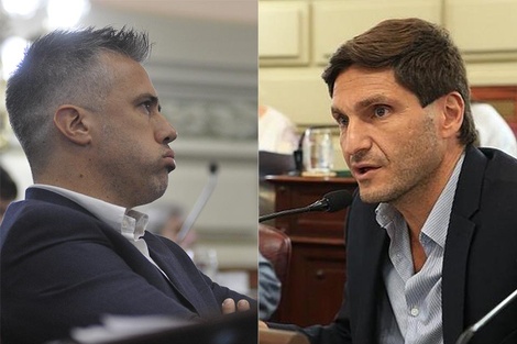 Los jefes de bancada del PJ, Leandro Busatto, y de la UCR, Maximiliano Pullaro.