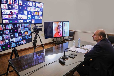 El gobernador Perotti ayer en teleconferencia con el comité de expertos en salud. (Fuente: Gentileza Gobernación)