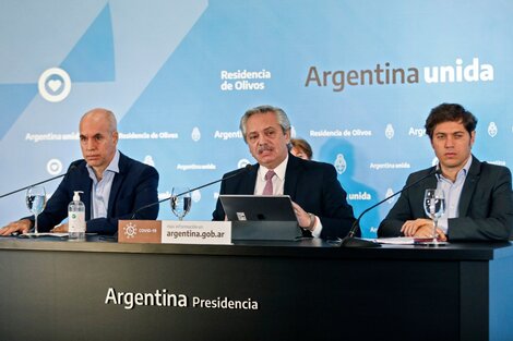 Alberto Fernández junto a Horacio Rodríguez Larreta y a Axel Kicillof en Olivos.