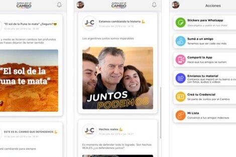 La app de Cambiemos permite militar por Whatsapp. 