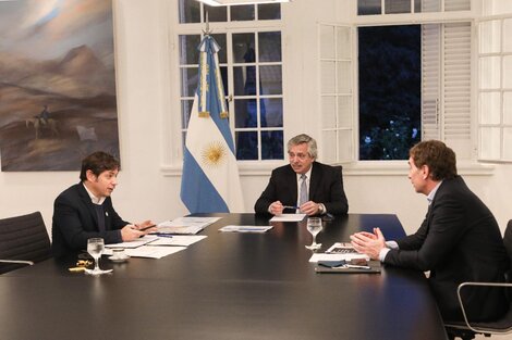 Alberto Fernández junto a Axel Kicillof y a Diego Santilli en Olivos.