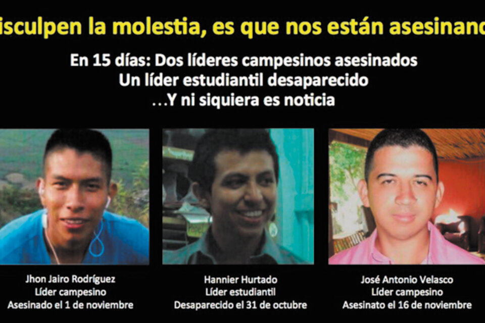 Captura de pantalla de la campaña por los líderes sociales asesinados en Colombia en un recrudecimiento del conflicto social.