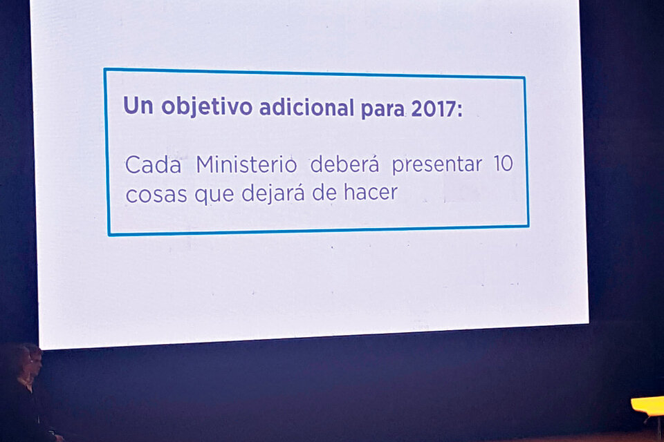 Una de las diapositivas de la última reunión de gabinete ampliado realizada en diciembre en el CCK.