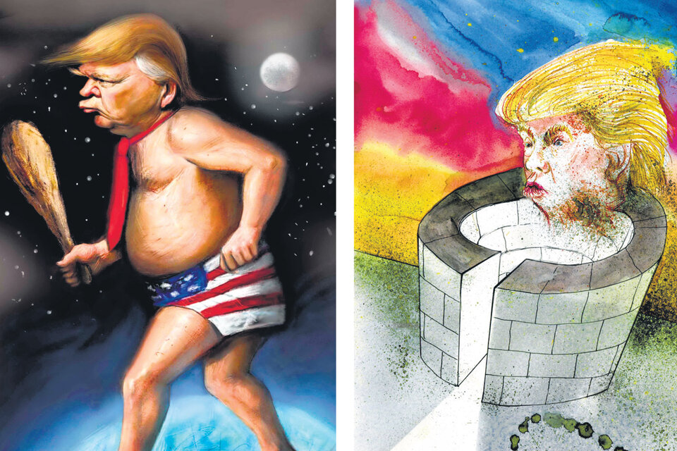 Palos y muros: Trump según los ilustradores Ricardo Aljer (izq.) y Mariano Lucano.