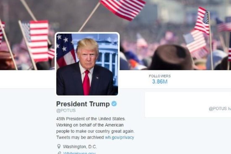 Así se ve ahora la cuenta oficial de TW de la presidencia de los Estados Unidos. (Fuente: Twitter)