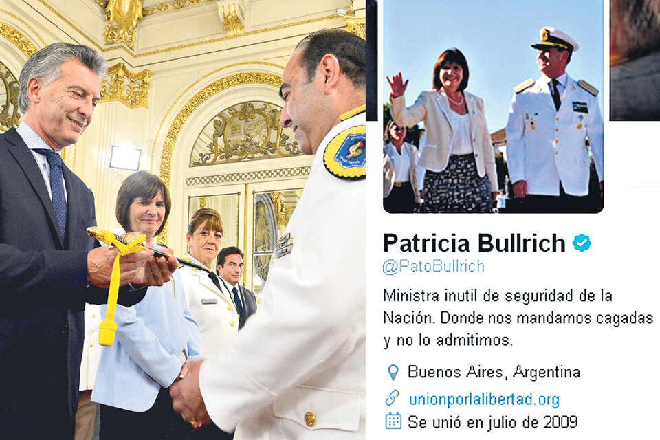 Bullrich con Macri en la Rosada mientras su cuenta de Twitter la presentaba como “ministra inútil”. (Fuente: DyN)