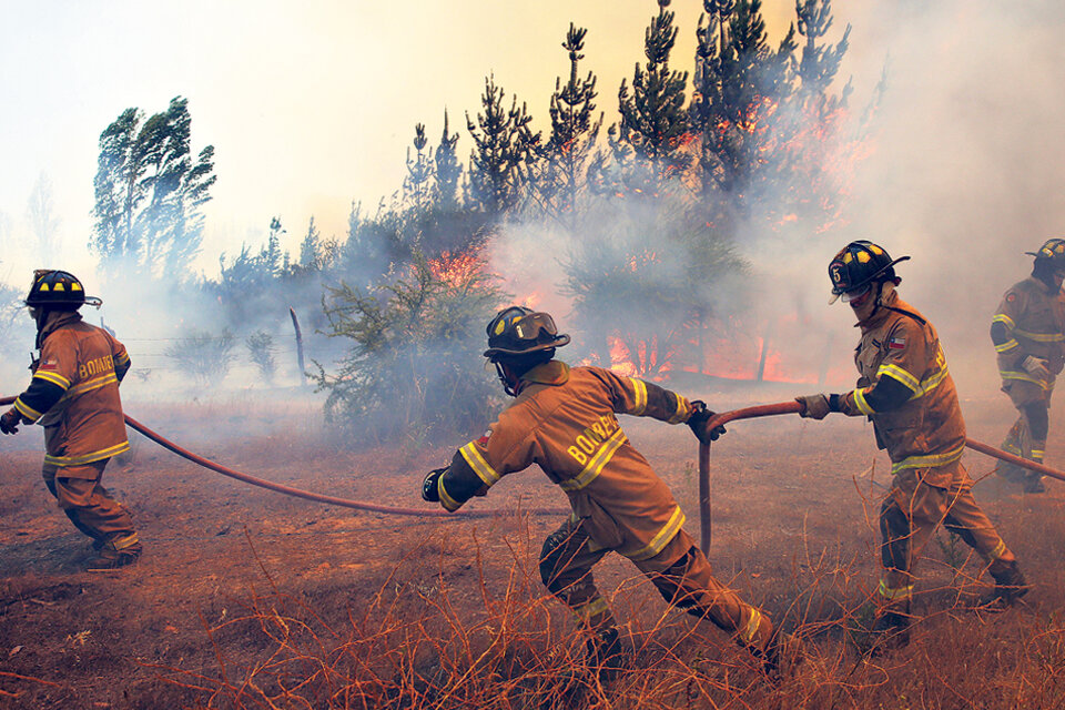 En la lucha contra el fuego llegan apoyos de diferentes países, incluidos bomberos argentinos. (Fuente: EFE)