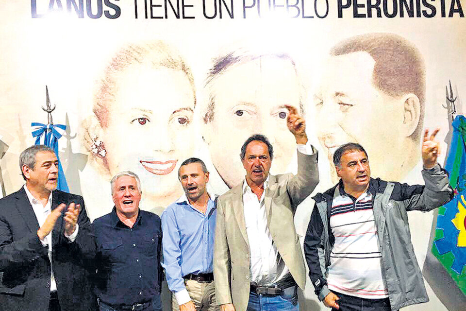 Daniel Scioli compartió ayer escenario en Lanús con Jorge Ferraresi, Darío Díaz Pérez y Edgardo Depetri.