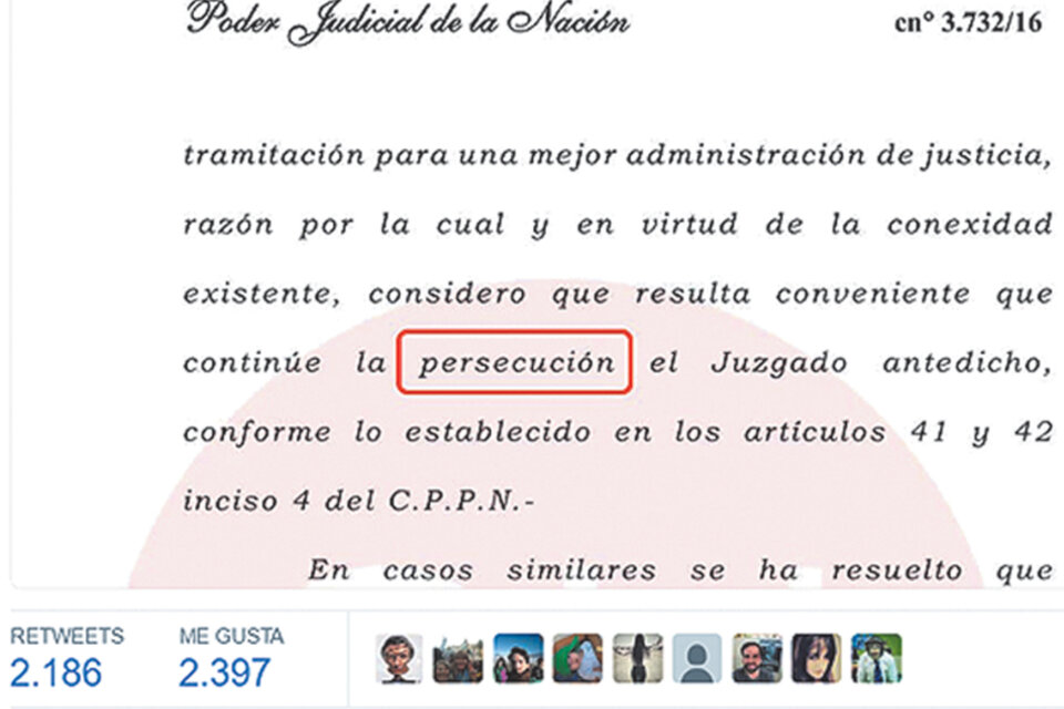 La captura del fallo de Claudio Bonadio que Cristina Kirchner subió a las redes sociales.